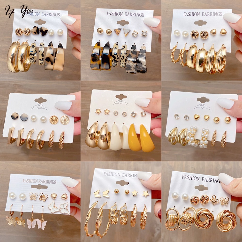 Set khuyên tai AY thiết kế ấn tượng tùy chọn thời trang cho nữ