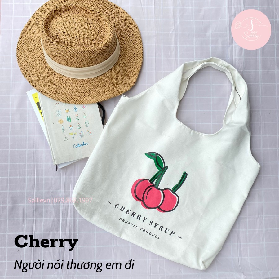 Túi tote vải canvas hình trái cây, túi ulzzang hoa quả mùa hè Sollle