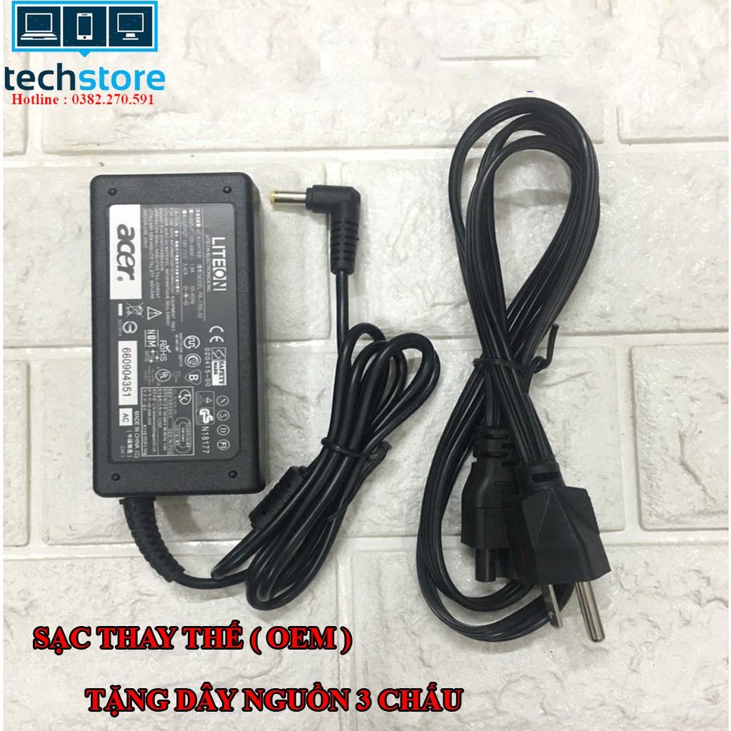 Sạc Laptop Acer 19V–3.42A – 65W (Adapter Acer 19V – 3.42A – 65W) tặng dây nguồn