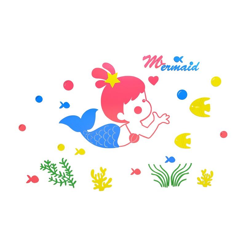 Tranh dán tường mica 3d decor khổ lớn tiên cá cute, trang trí mầm non, trang trí khu vui chơi trẻ em Nhiều Size - EPeBen