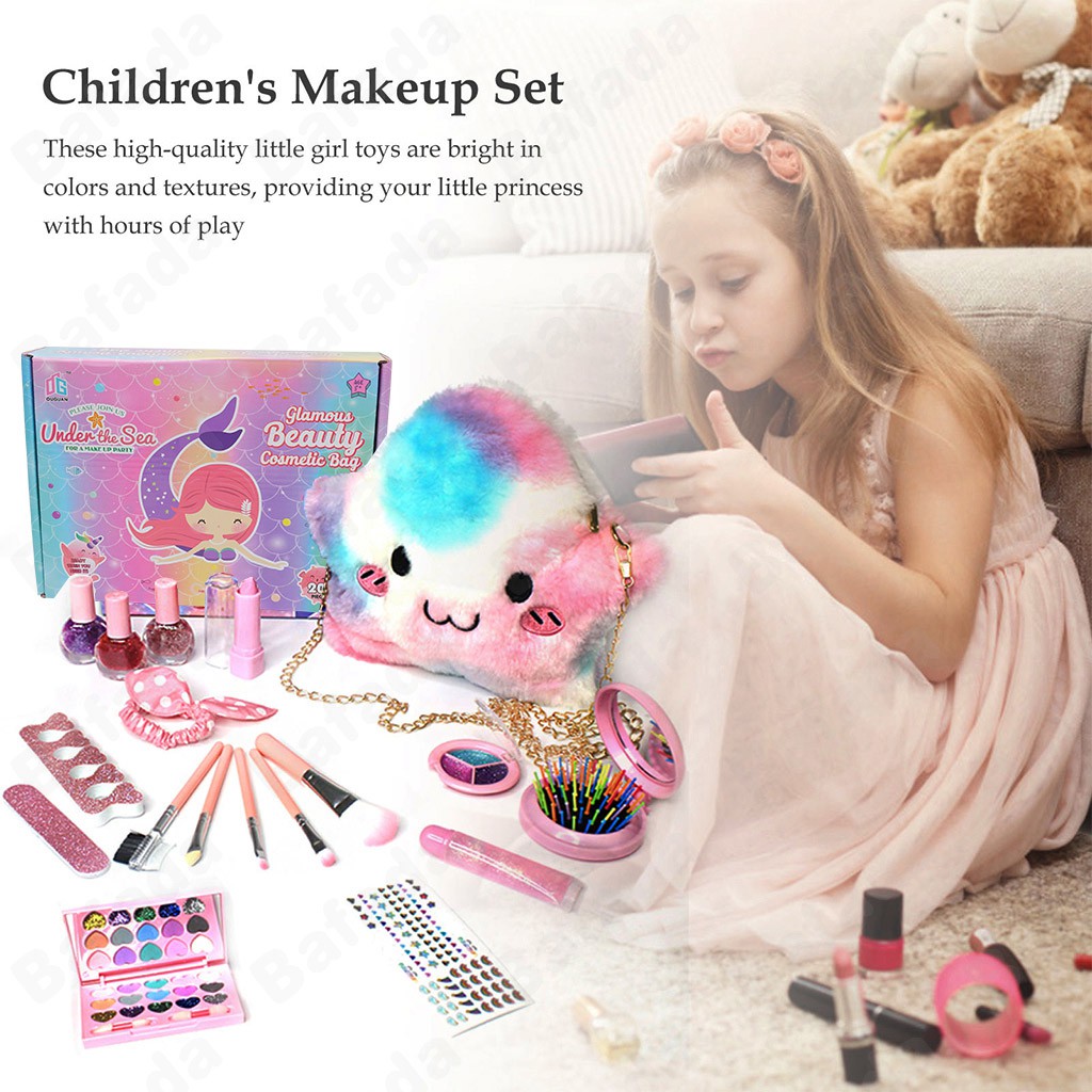 20PCS Washable Real Kids Makeup Kit With Safety Mirror,Kid Makeup Toy Set,Girl Makeup Toy Set,Kids Make up set，Pretend beauty salon,Christmas gifts for girls,Makeup set for kids