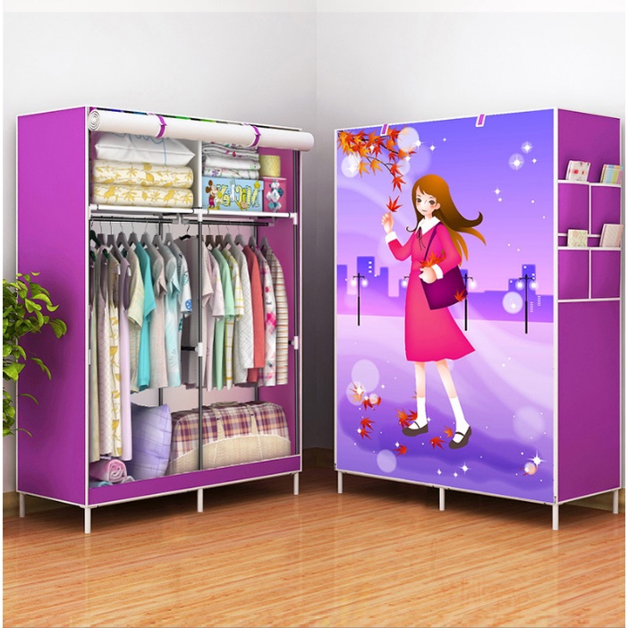 Tủ vải tủ quần áo 3D 2 buồng 4 ngăn khung thép chắc chắn kích thước 170x105x45CM
