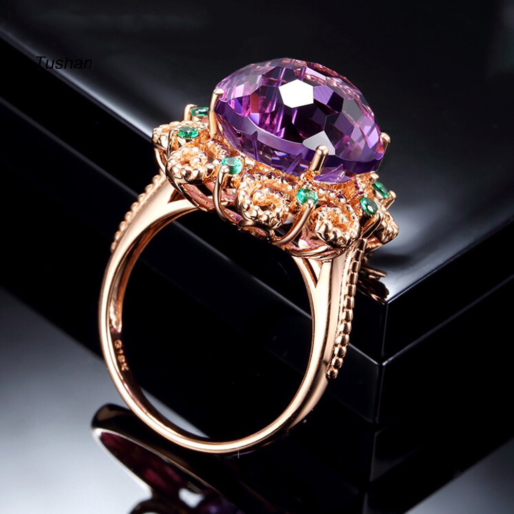 TUSH Fashion Women Faux Amethyst Finger Ring Wedding Engagement Banquet Jewelry Gift