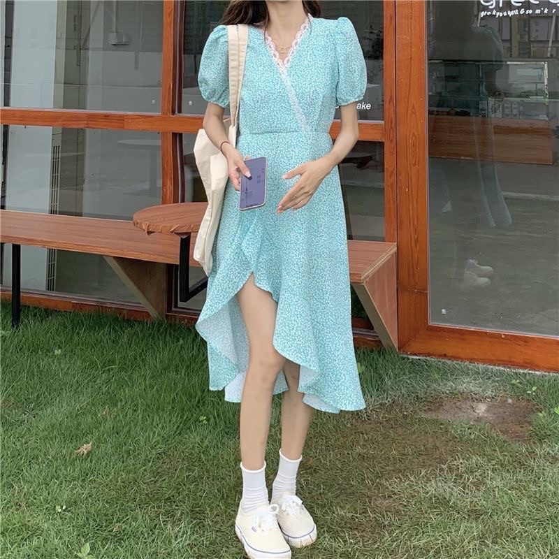 FREESHIP VÁY BÁNH BÈO HOA NHÍ XANH DA TRỜI VINTAGE