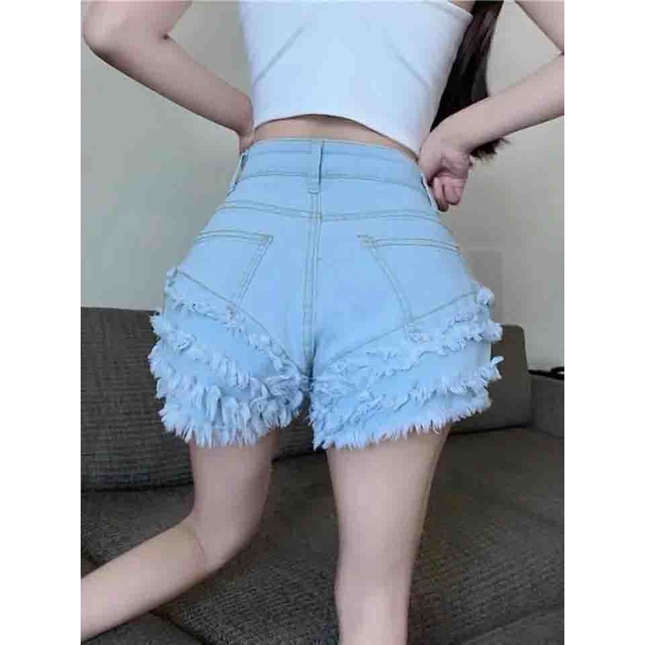 Quần Đùi denim Lưng Cao Phong Cách Năng Động Cho Nữ