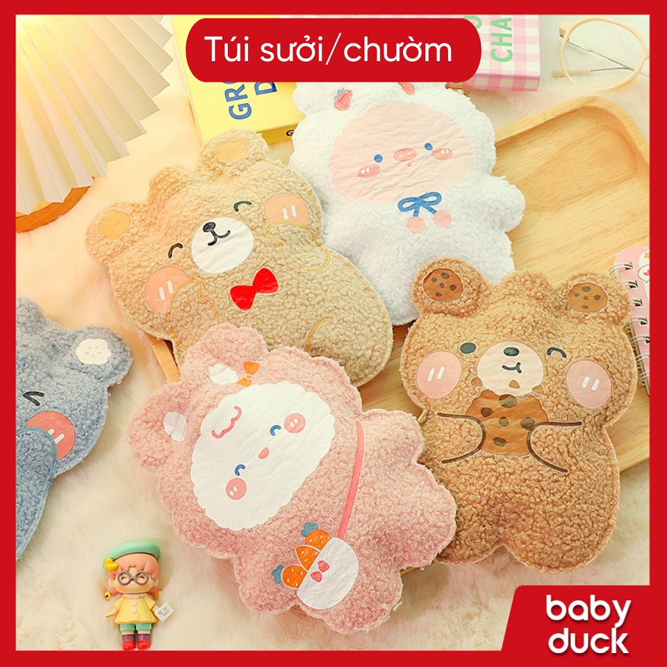 Túi sưởi/Túi chườm 350ml lông xù tạo hình gấu và thỏ cute, túi làm ấm, túi chườm bụng cho bạn gái