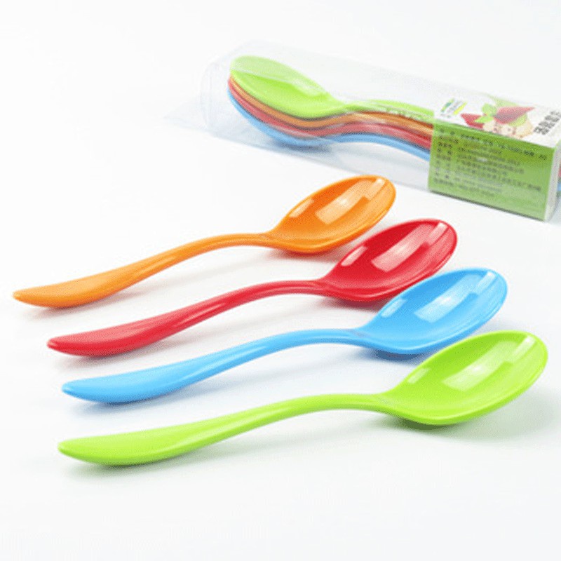 [Set 4 chiếc] Bộ 4 thìa dĩa nhựa nhiều màu Inomata Nhật Bản thiết kế an toàn cho bé khi sử dụng  - 𝐁𝐢 𝐌𝐚𝐫𝐭