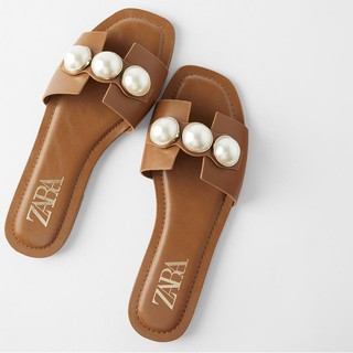 (2 MÀU) DÉP ĐẾ BẬT ZRA NỮ ĐÍNH ĐÁ MÀU NÂU ĐEN