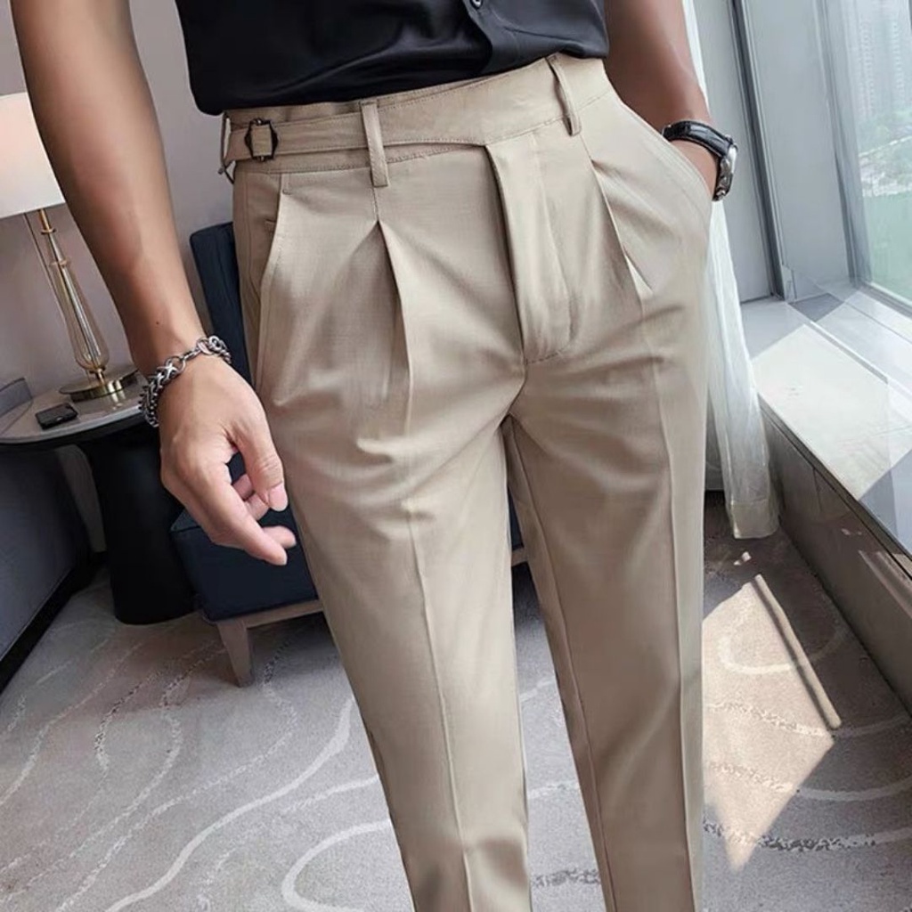 Quần Âu Nam Cạp cao Đai Lệch Hàn Quốc Cao Cấp - mẫu mới , phong cách hiện đại, From côn hàn vừa ôm , chất vải mịn