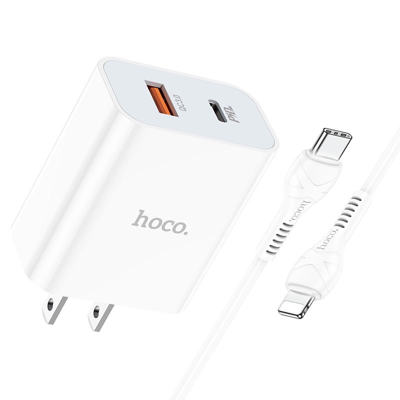 Bộ sạc Hoco C97 2 cổng USB QC 3.0 18W và TypeC PD 20W kèm cáp sạc TypeC to LN  - Phụ Kiện 1986