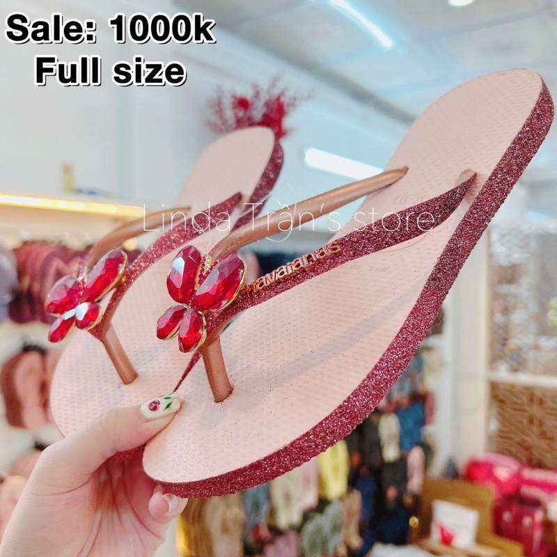 dép HVN kim tuyến viền hồng mix charm