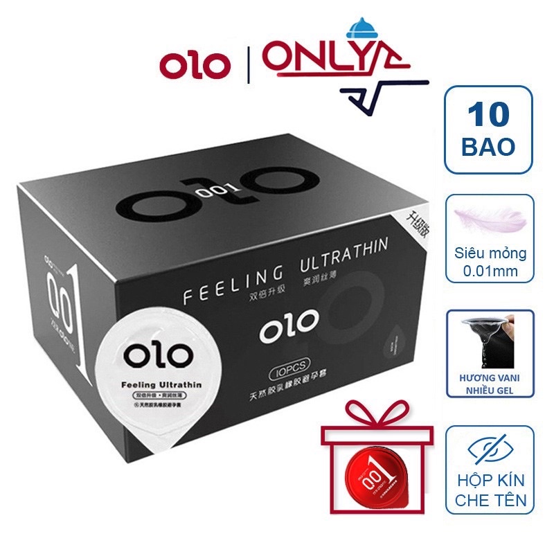 Bao Cao Su Siêu Mỏng OLO001 Feeling Ultrathin Đen 10 BCS Tặng Bao Cao Su OLO Nữ Thần Đỏ