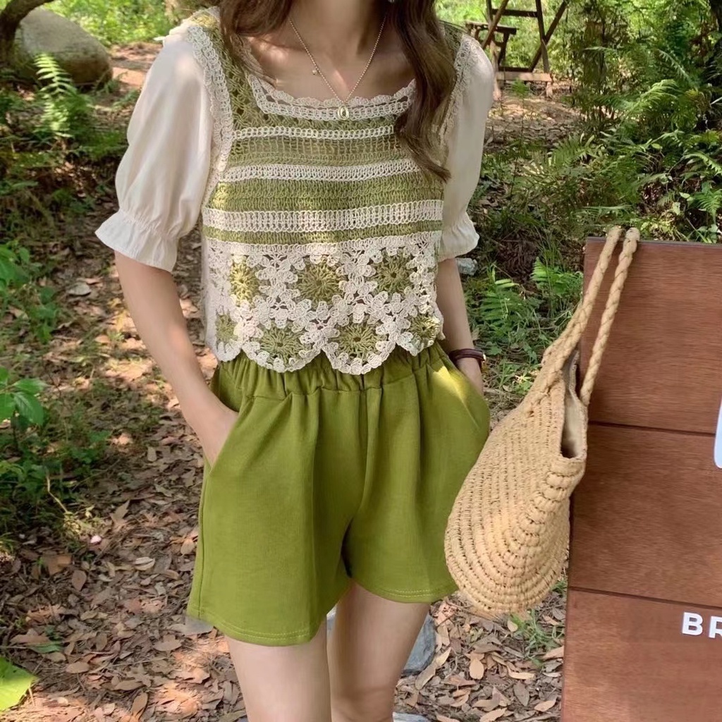 SUXI Áo Tay Ngắn Cổ Vuông Dáng Rộng Phong Cách Vintage Thời Trang Mùa Hè Cho Nữ