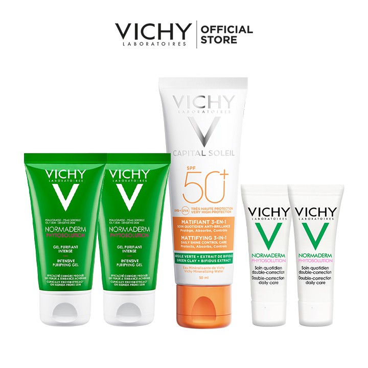 Bộ sản phẩm chăm sóc &amp; bảo vệ da dầu mụn Vichy Capital Soleil Mattifying