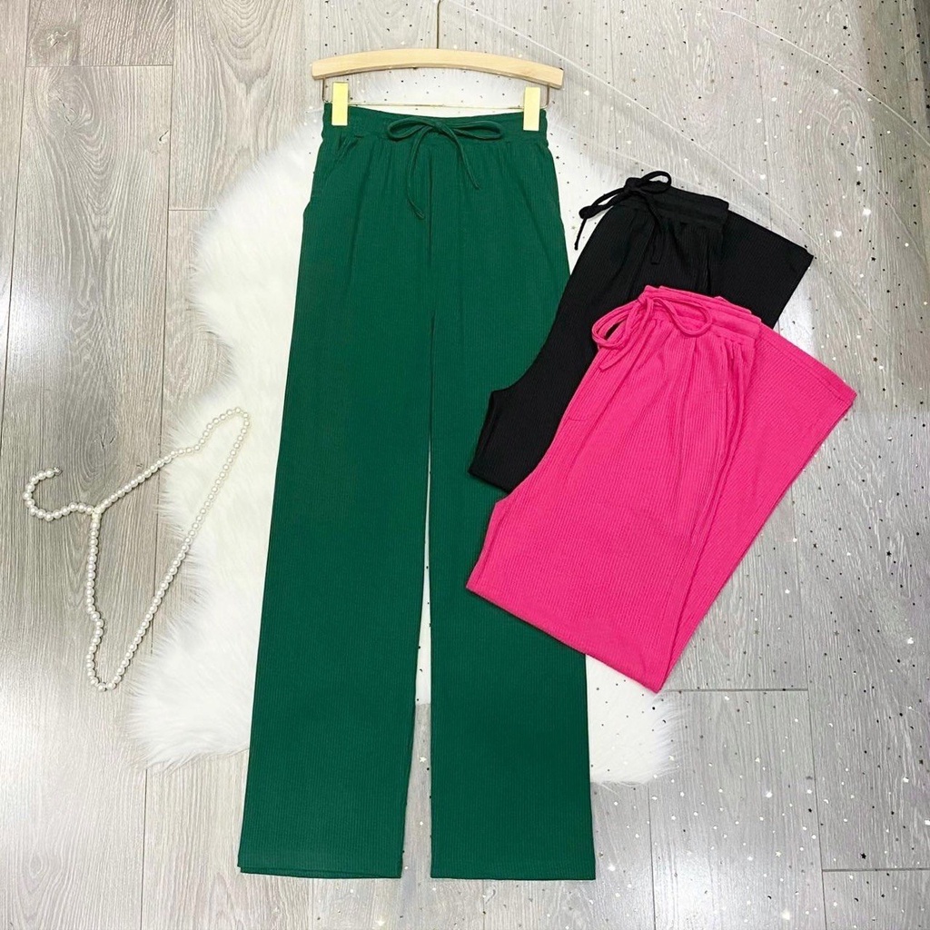 Quần nữ ống rộng cạp chun, quần dài thun gân ống suông lưng thun phong cách ulzzang SIB085