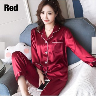 Bộ Đồ Mặc Nhà, Ngủ Pijama Lụa Trơn Tay Dài Viền Chỉ Nhỏ Cao Cấp - P20