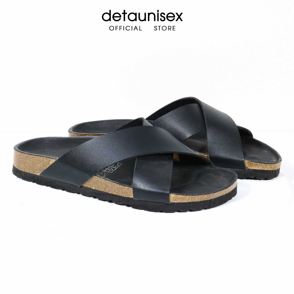 Dép đế trấu quai chéo nam nữ Birken Detaunisex Đen lót Đen - DETA23F