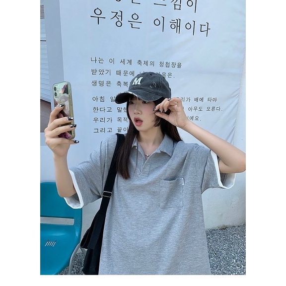 [ nặng 1kg ] Set đồ nữ form rộng unisex, áo polo cổ bẻ kèm quần short đùi thêu logo chất liệu cotton tổ ong