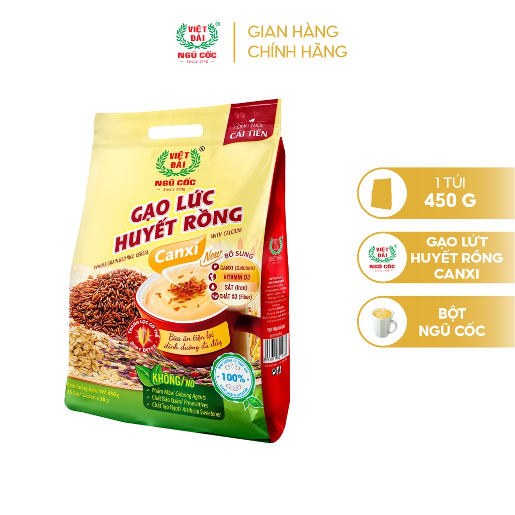 Bột ngũ cốc Gạo lức Canxi Việt Đài túi 450g