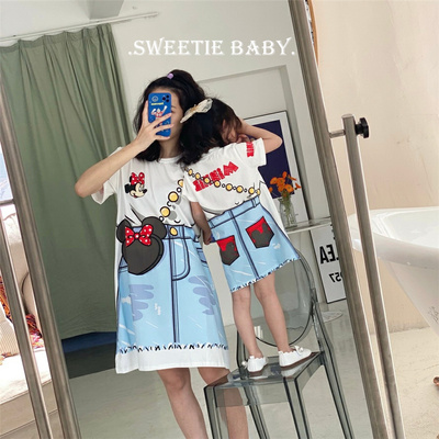 Đầm thun suông tay ngắn họa tiết hoạt hình thời trang dễ thương cho bé gái