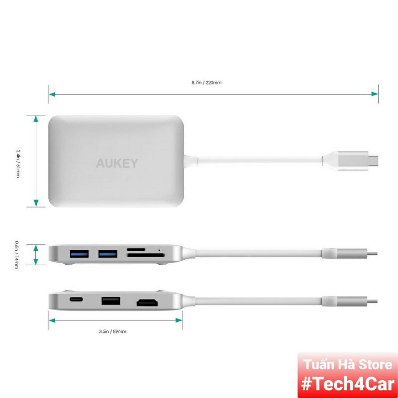 Bộ cáp chuyển đổi Hub 7 in 1 Aukey CB-C49 Type C to sang HDMI USB3.0 SD cho Samsung Dex Laptop Macbook