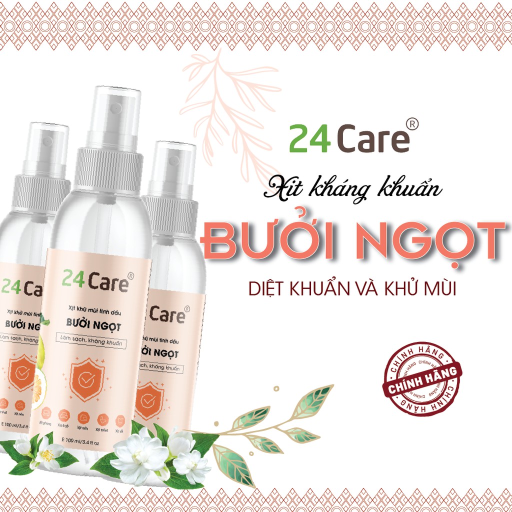 Combo 5 xịt khử mùi thơm phòng 24Care Bưởi Ngọt 100ml/chai