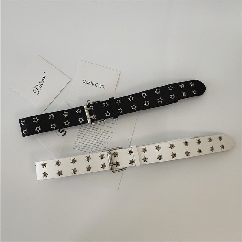 Thắt lưng lỗ đôi họa tiết ngôi sao màu trắng thời trang phong cách punk độc đáo