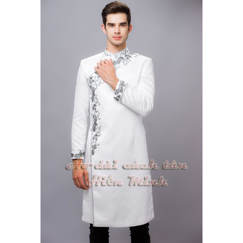 Áo dài nam cách tân hoạ tiết thêu