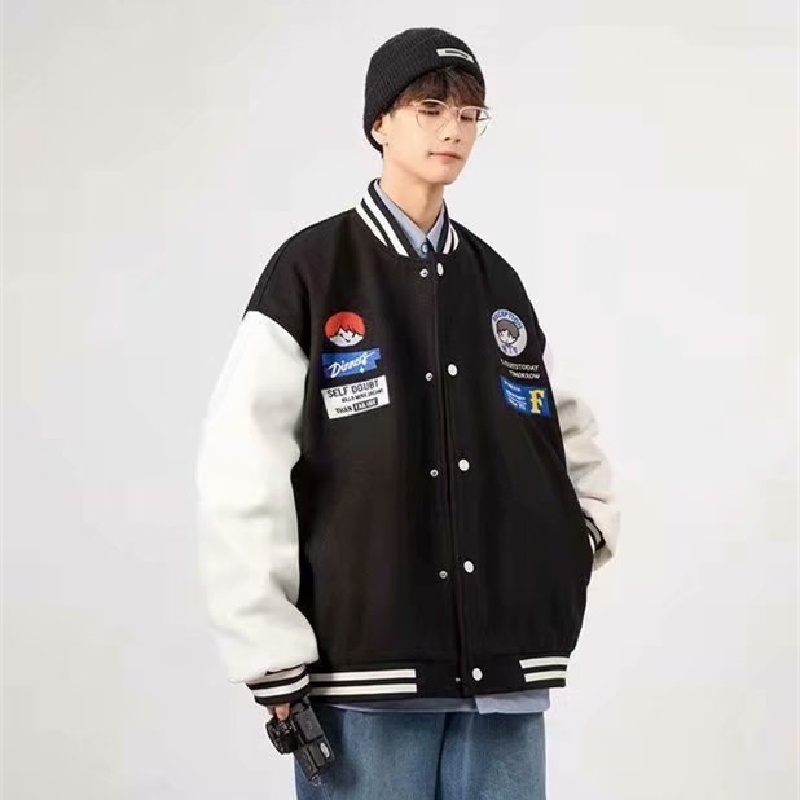 Áo khoác bóng chày phối họa tiết hoạt hình phong cách Nhật Bản size M-3XL