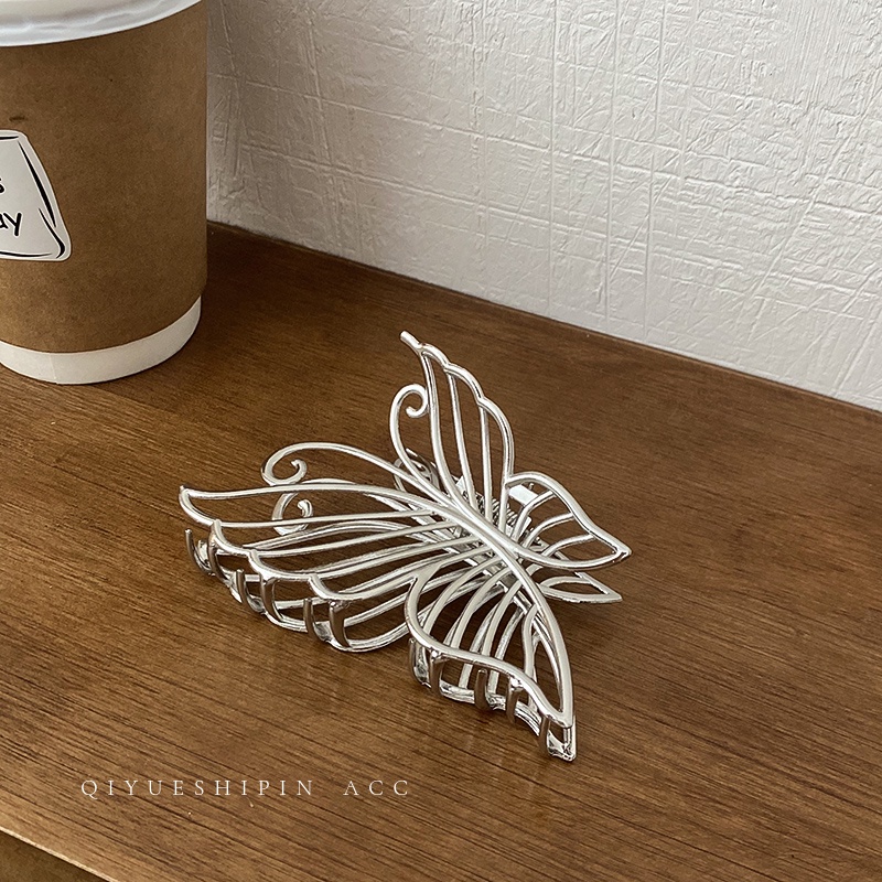 Kẹp Tóc Kim Loại Màu Bạc Hình Bướm Lưng Phong Cách Hàn Quốc