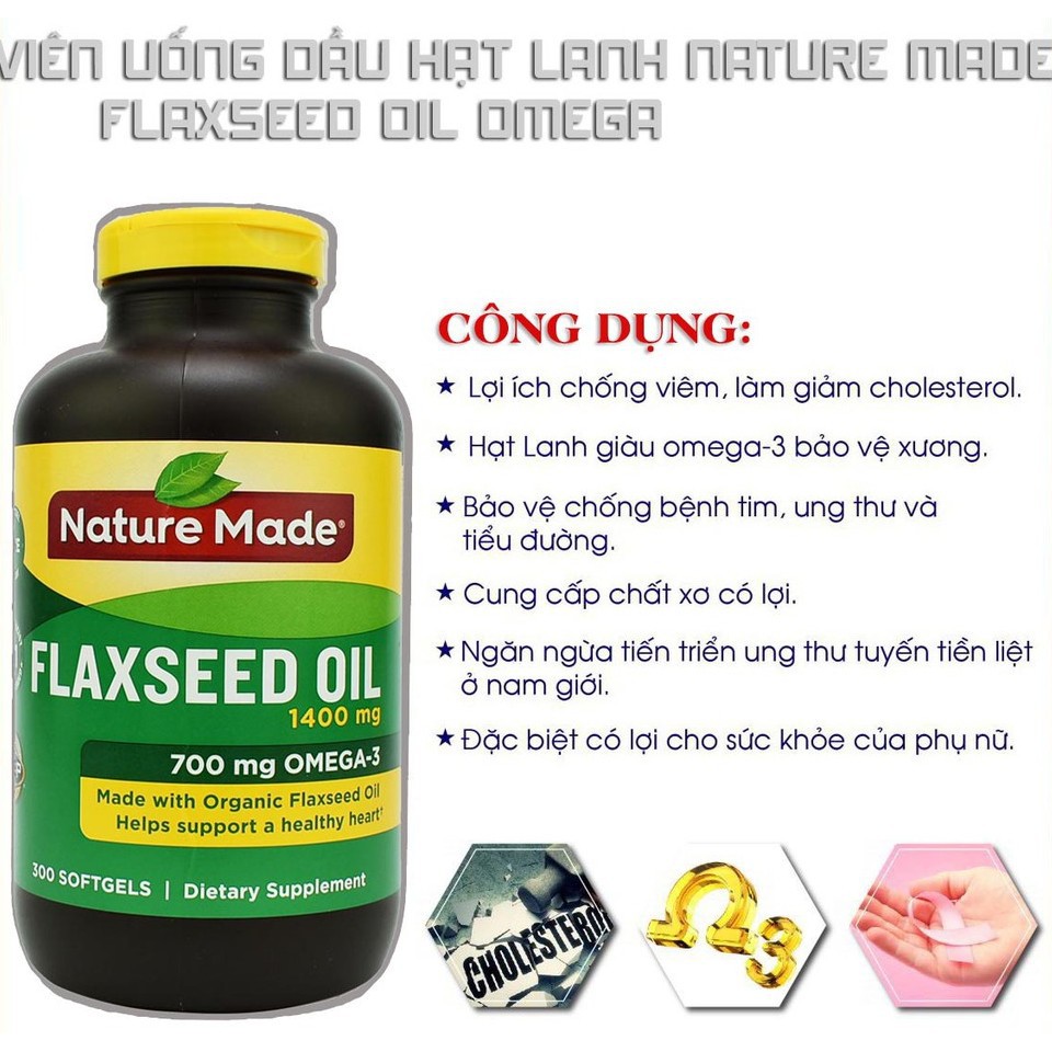 300v / Dầu Hạt Lanh Flaxseed Oil 1400mg, Mỹ