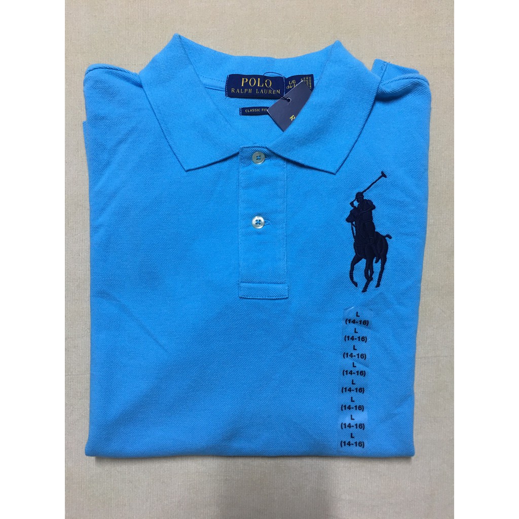 Áo thun bé trai 14-16&18-20 tuổi tay ngắn cổ bẻ cotton màu xanh biển hiệu Polo Ralph Lauren kiểu classic fit