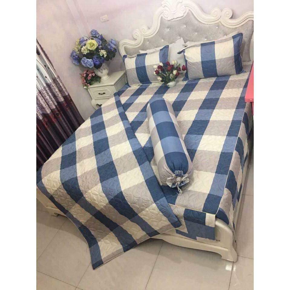 Bộ chăn ga gối phủ trần bông xẻ góc ga giường chùm drap phủ đẹp