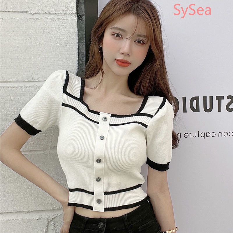 Áo Dệt Kim Cổ Vuông Thời Trang Mùa Hè Pháp Cho Nữ