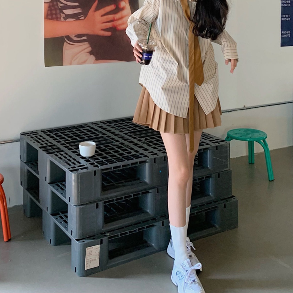 Set Áo Sơ Mi Kẻ Sọc Và Chân Váy Xếp Ly Thời Trang Xuân Hè Trẻ Trung Cho Nữ