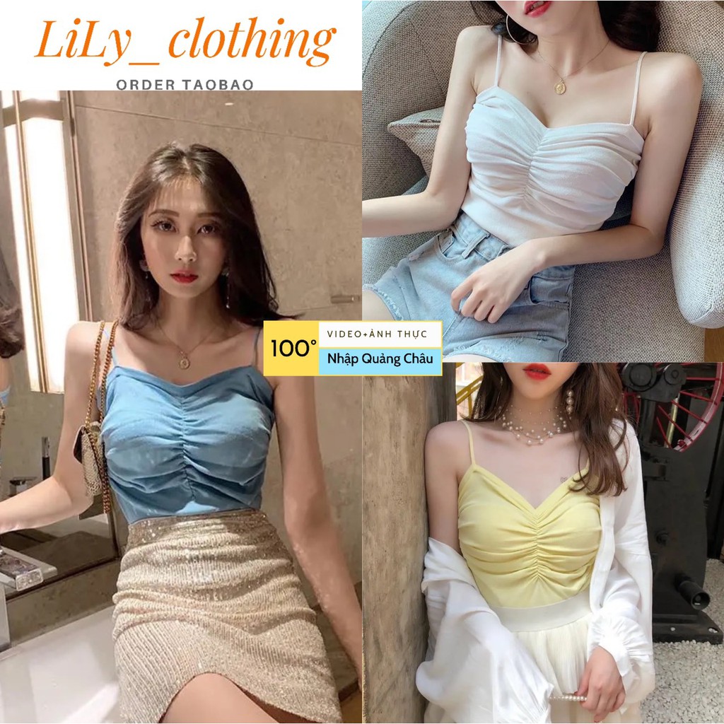 Áo croptop nữ Quảng Châu [VIDEO+ẢNH THÂT] Áo kiểu hai dây 2s nhún ngực dáng crt, kiểu dáng ulzzang T