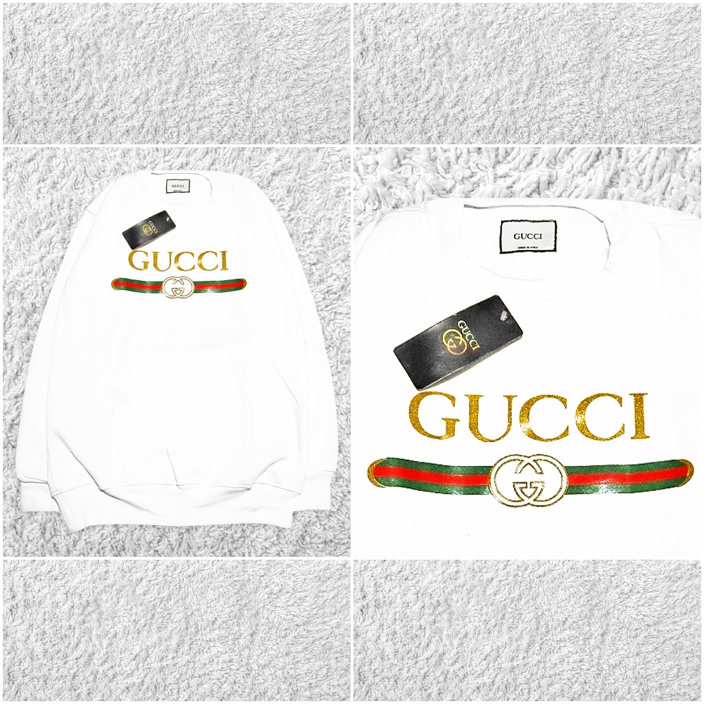 Áo SWEATER Cổ Thuyền In LOGO GUCCI Phối Kim Loại Vàng Dễ Thương