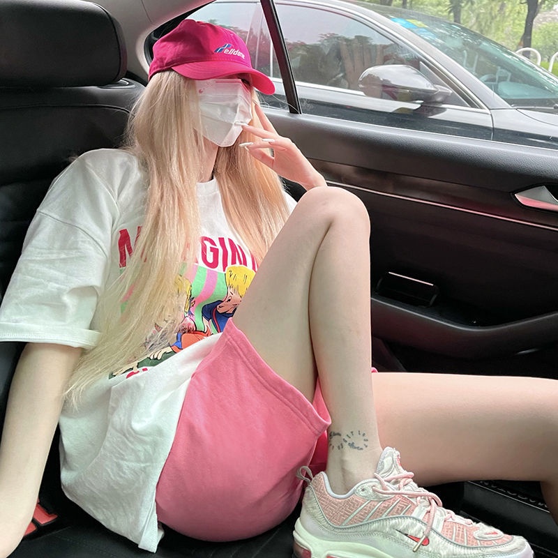 COZOK Bộ áo thun tay ngắn + quần short phong cách Hàn Quốc xinh xắn thời trang