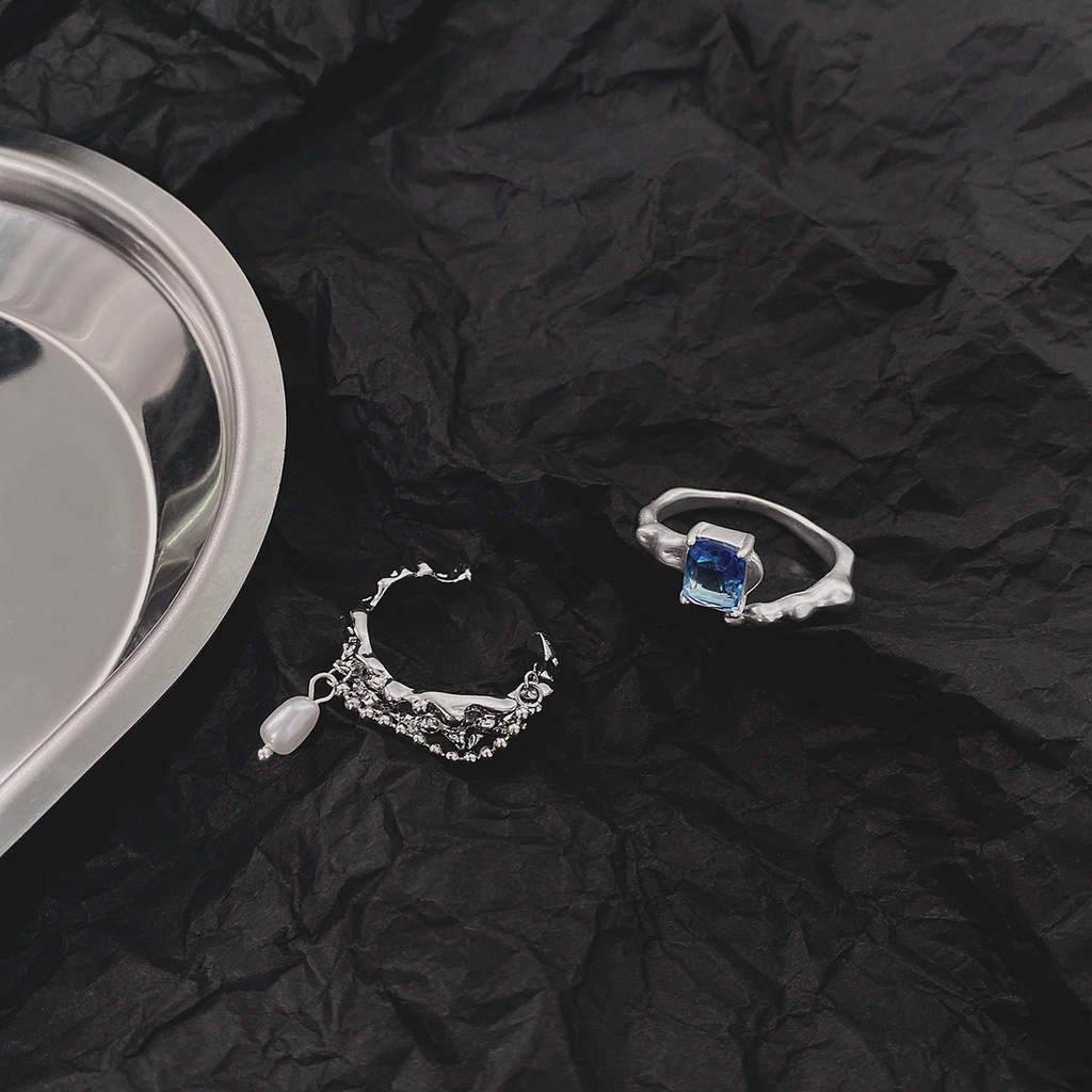 Nhẫn Tua Rua Đính Đá Ngọc Trai Màu Xanh Dương Sang Trọng Thời Trang Cho Nữ