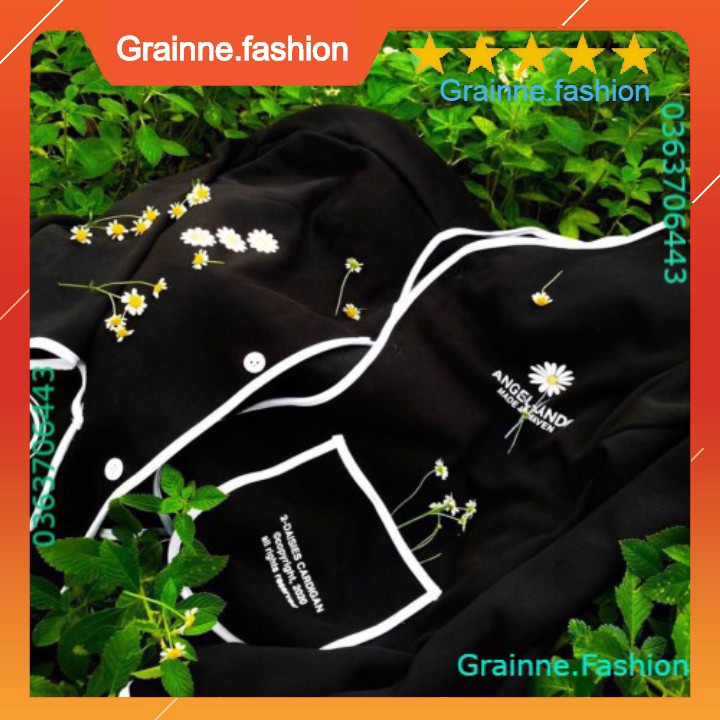 ÁO CARDIGAN NỈ ANGEL LAND CÚC CÀI FORM TO - ÁO KHOÁC A IN BÔNG HOA HEAVEN màu đen ULZZANG 💎 👗👑- GNFShop