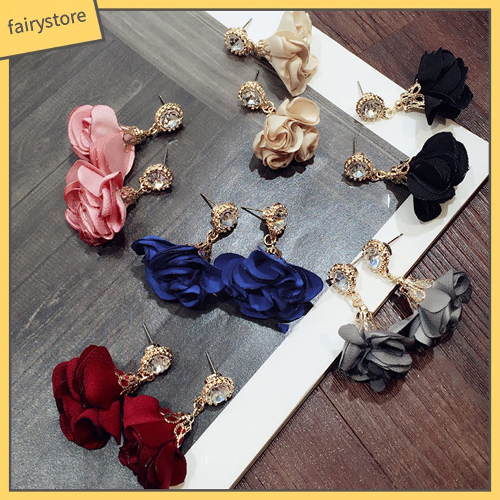 Bông Tai Hình Hoa Đính Đá Thời Trang Cho Nữ