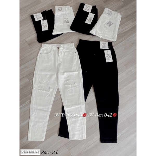 Quần bò baggy rách gối siêu đẹp, 2 màu trắng, đen. Size S M L