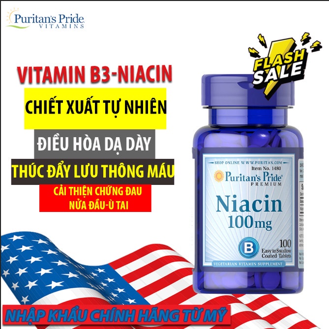 Viên uống bổ sung Vitamin B3 Niacin puritan pride 100mg giúp giảm nhiệt miệng, viêm da, ngừa lão hóa 100 viên | BigBuy360 - bigbuy360.vn