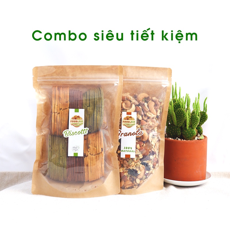Combo bánh biscotti nguyên cám và granola ngũ cốc giảm cân ăn kiêng by Food&Fit