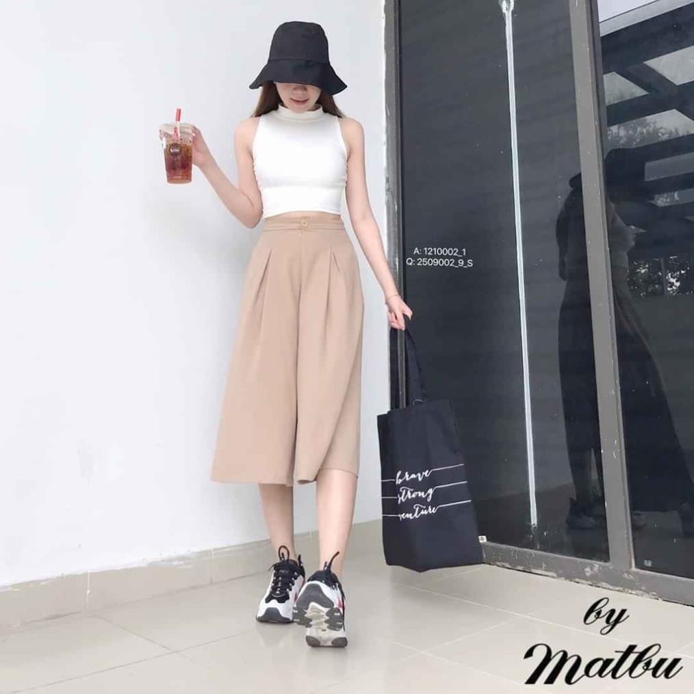 Quần lửng đũi nữ ống rộng lưng cao - 3 màu Đen - Trắng - Be - Phối đồ mùa hè - mùa đông cực đẹp