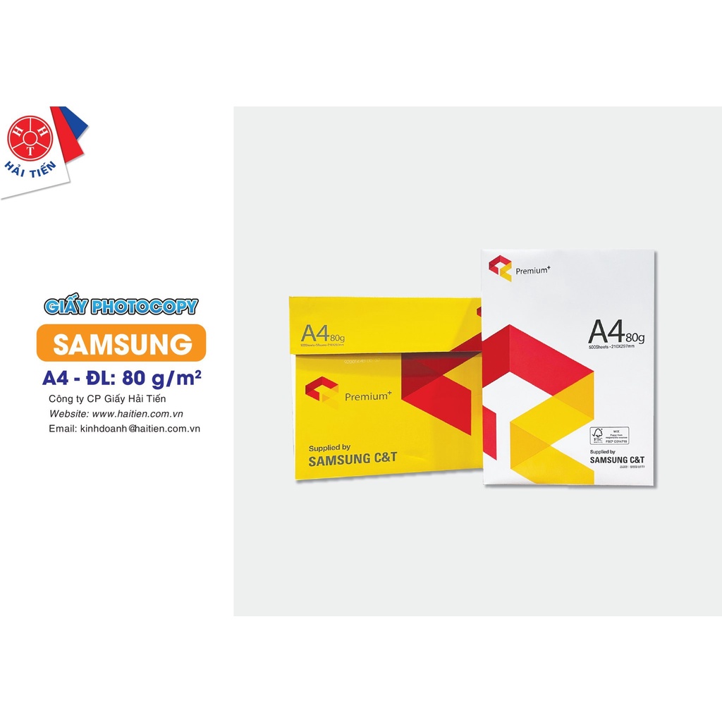 HẢI TIẾN Giấy photo Samsung A4/80gsm - 500 tờ/ream (Thùng 5 reams)