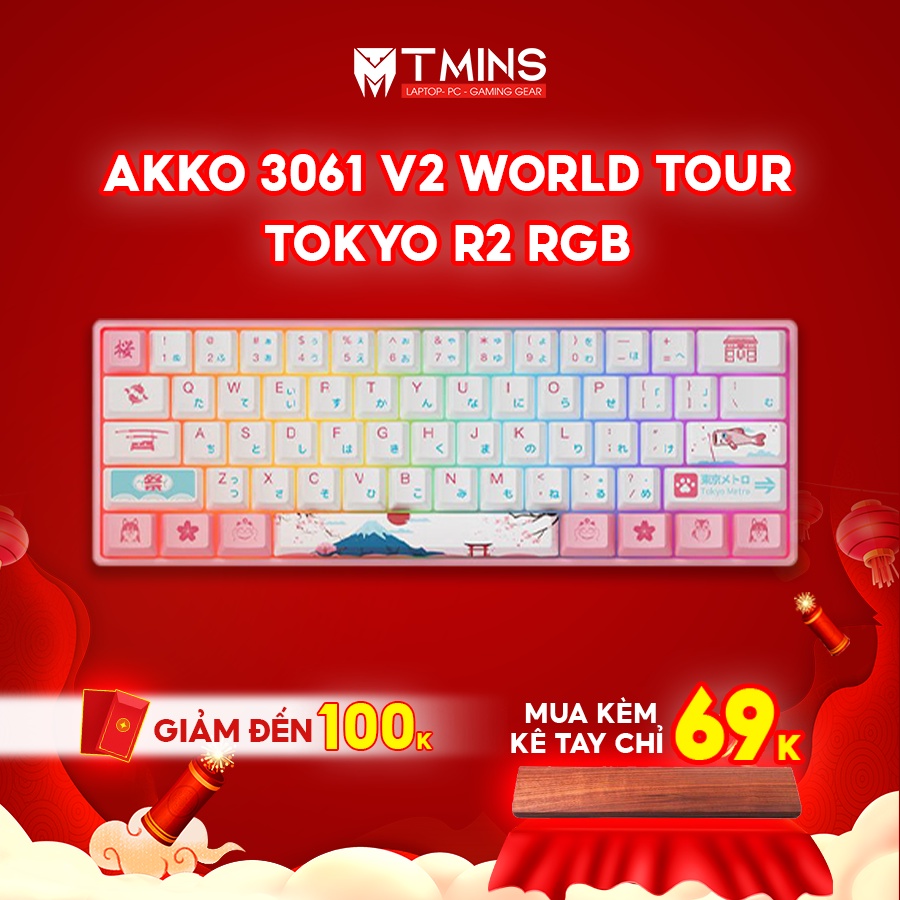 Bàn phím cơ AKKO 3068B / 3061 v2 World Tour Tokyo R2 RGB (Gateron switch / Foam tiêu âm / Pre-Lubed)