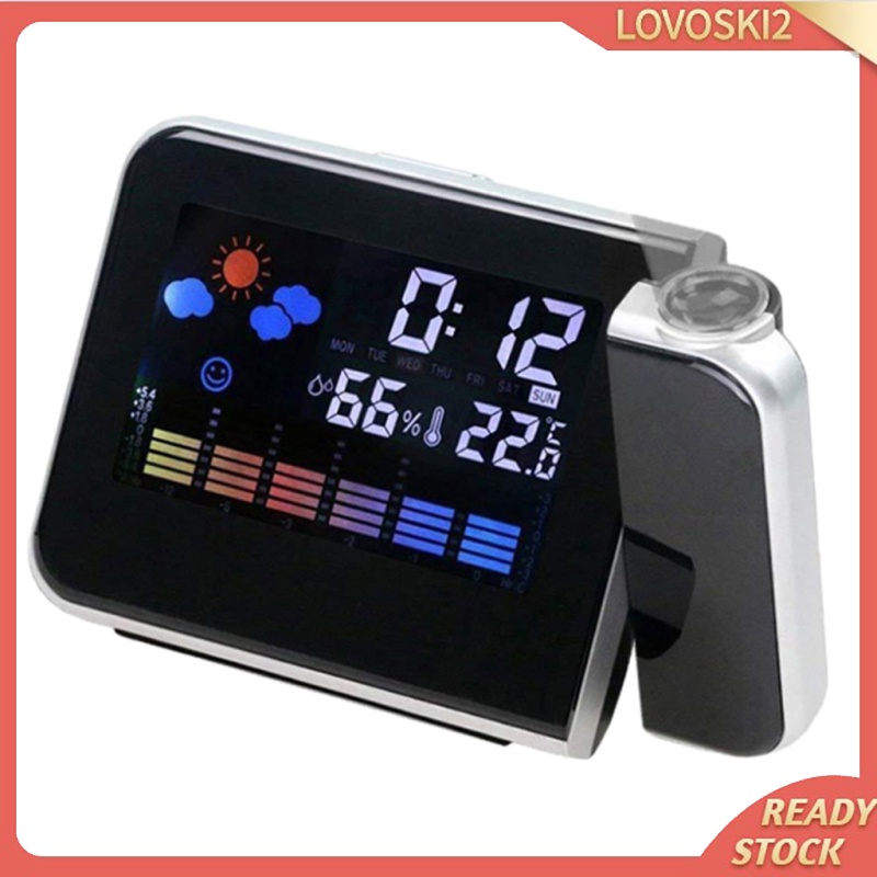 [LOVOSKI2]LED Projection Clock Temperature Desk Time Date Projector USB Charger Black