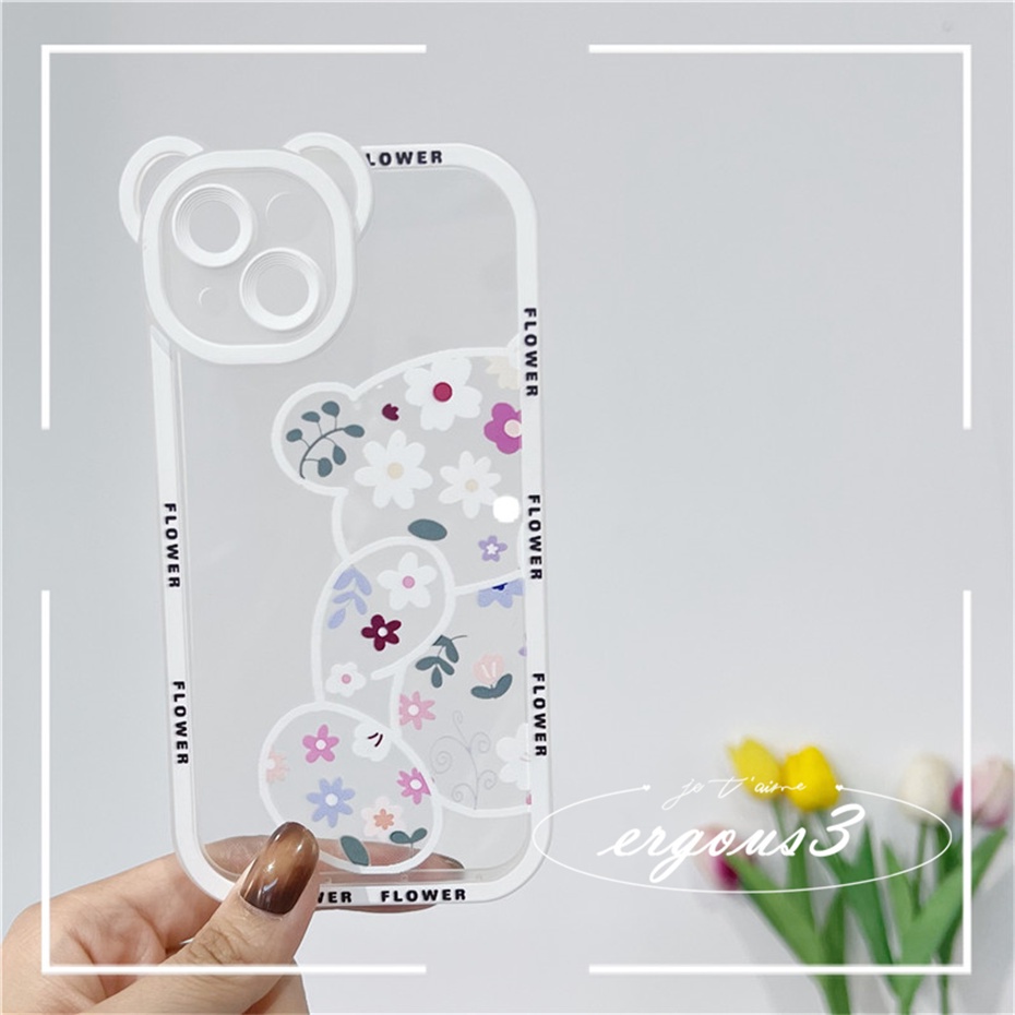 Ốp Điện Thoại Mềm Họa Tiết Hoa / Gấu Bảo Vệ Lens Cho iPhone 14 13 12 11 Pro Max SE2020 X XR Xs Max 7 8 6 6s Plus