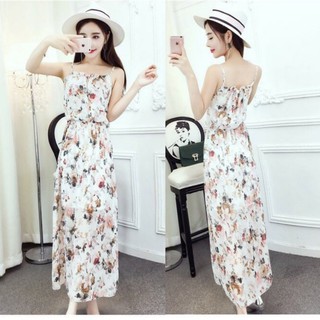 Đầm hoa 2 dây eo bo thun